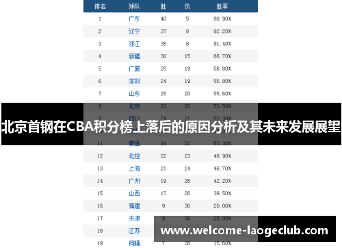 北京首钢在CBA积分榜上落后的原因分析及其未来发展展望